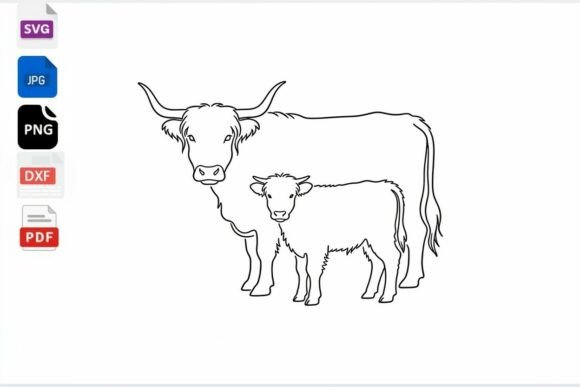 Highland Cow Mom and Calf SVG: Graphics for Crafts